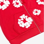 DENIM TEARS Men's Cotton Wreath Zip Hoodie Red